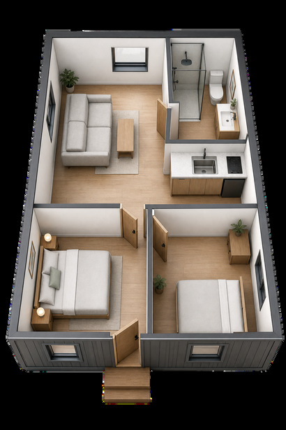 S223 floor plan — 1 bedroom with walk-in closet 3D view