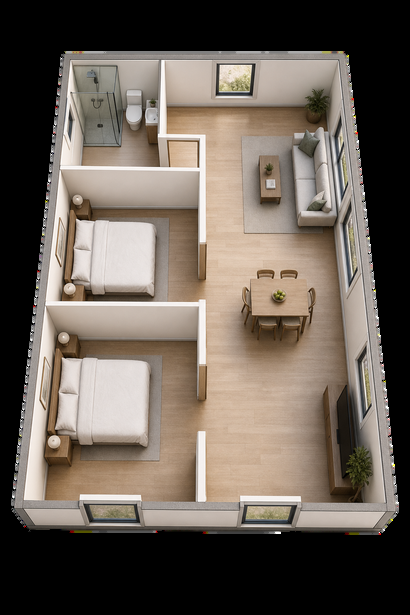 S226 floor plan — 2 bedroom 3D view