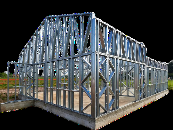 Steel frame structure with trusses